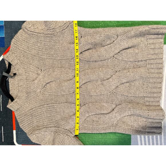 VNeck Italy Wool Blend Cable Knit Sweater Beige Chunky Pullover Size 50 Large - Picture 6 of 6